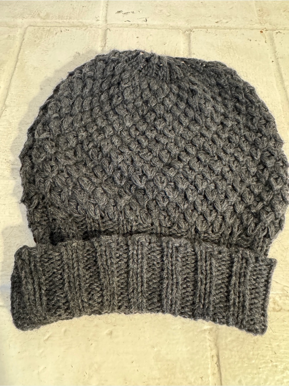 Made in Italy Charcoal Grey Chunky Slouchy Knit Wool Blend Beanie Hat